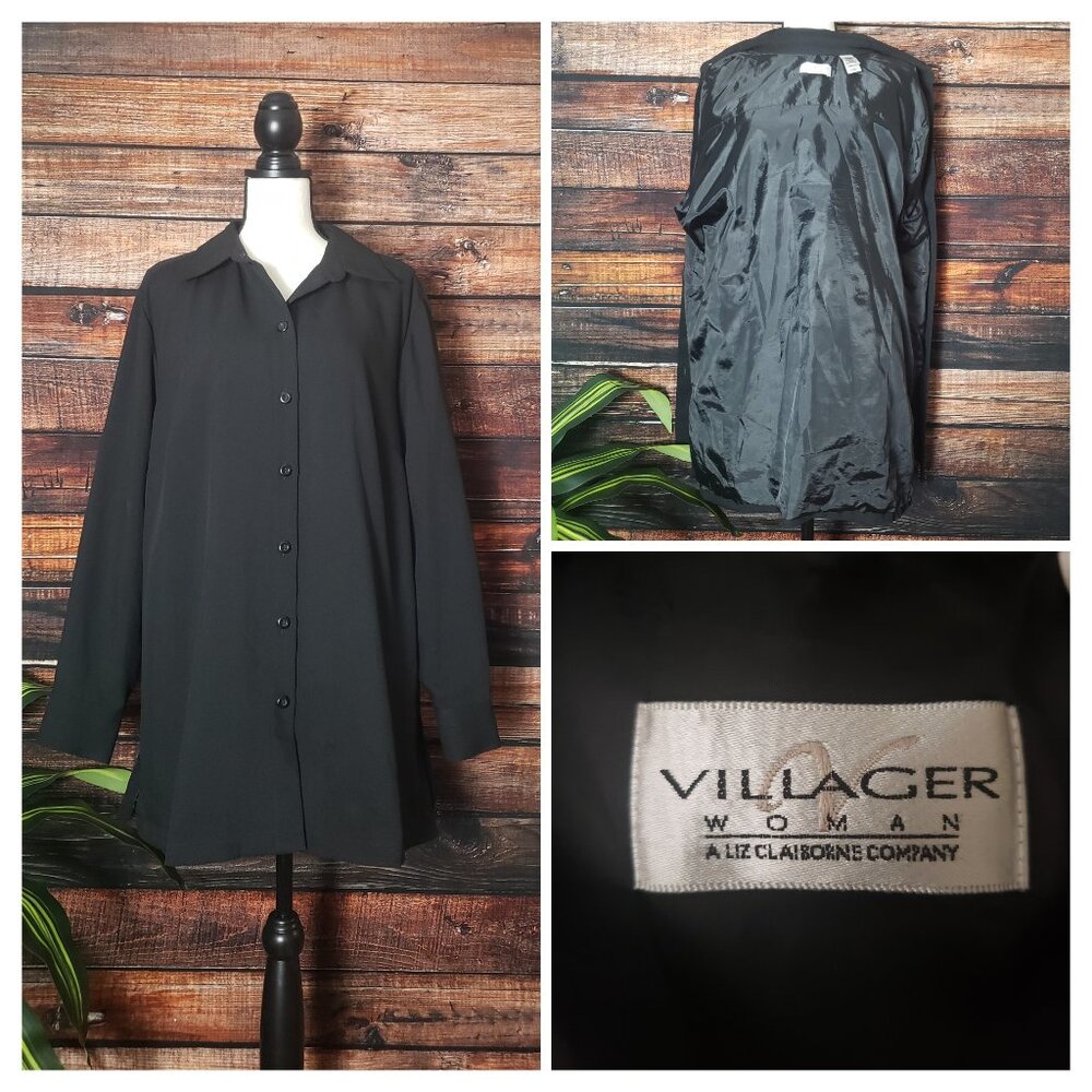 Liz Claiborne Vintage Villager Plus Size 2X Shirt Jacket Shacket Black